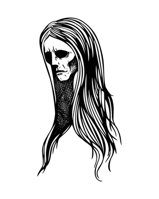 Vintage ghost woman portrait. Gothic tattoo design. Halloween hand-drawn vector illustration. Witch drawing. NOT AI generated